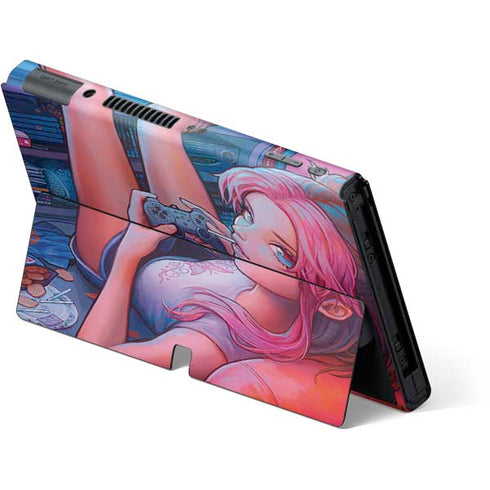 Pink Hair Anime Gamer Girl by Ivy Dolamore Nintendo Switch OLED (2021) Skin